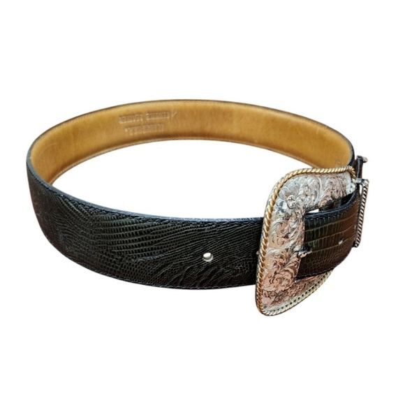 AL BERES Vintage Montana Silversmith Leather Belt-Handmade-Silver and Gold Sz 28 - Picture 3 of 16